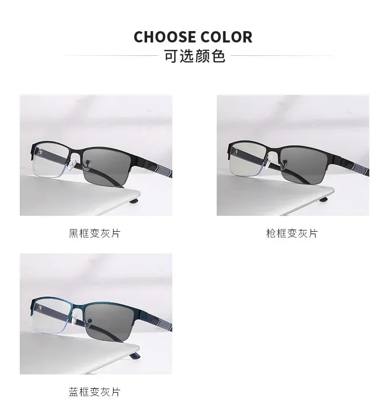 Gafas Multifocales Fotocromáticas con Filtro Luz Azul para Presbicia – Montura Semi al Aire Hombre +0.00 a +4.00