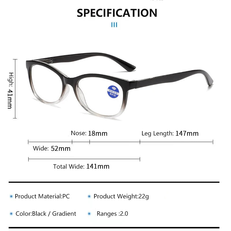 Gafas de lectura multifocales con enfoque automático, ajuste progresivo de la visión, con una sola potencia (2.0)