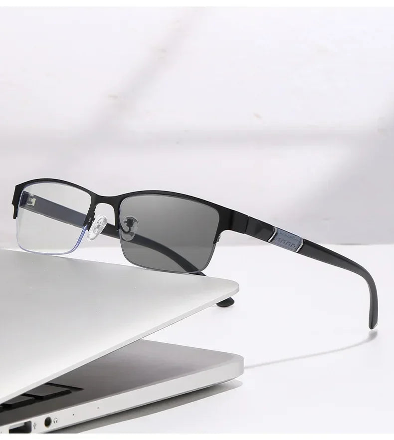 Gafas Multifocales Fotocromáticas con Filtro Luz Azul para Presbicia – Montura Semi al Aire Hombre +0.00 a +4.00