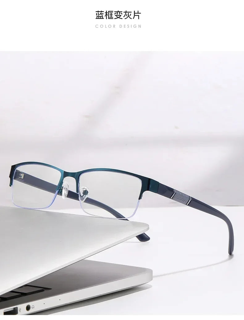 Gafas Multifocales Fotocromáticas con Filtro Luz Azul para Presbicia – Montura Semi al Aire Hombre +0.00 a +4.00