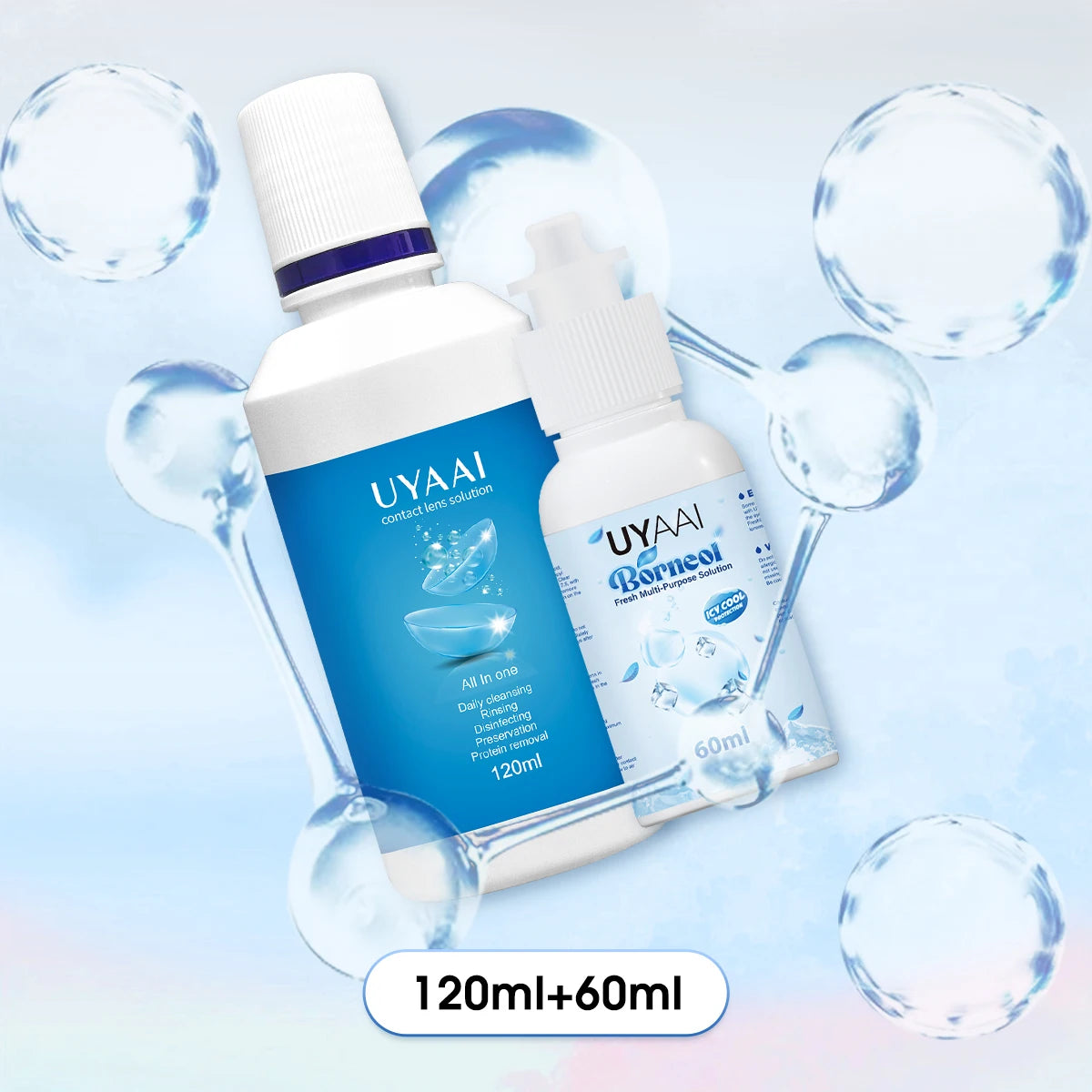 Solución para Lentes de Contacto UYAAI 60 ml / 120 ml – Limpieza, Hidratación y Protección Refrescante