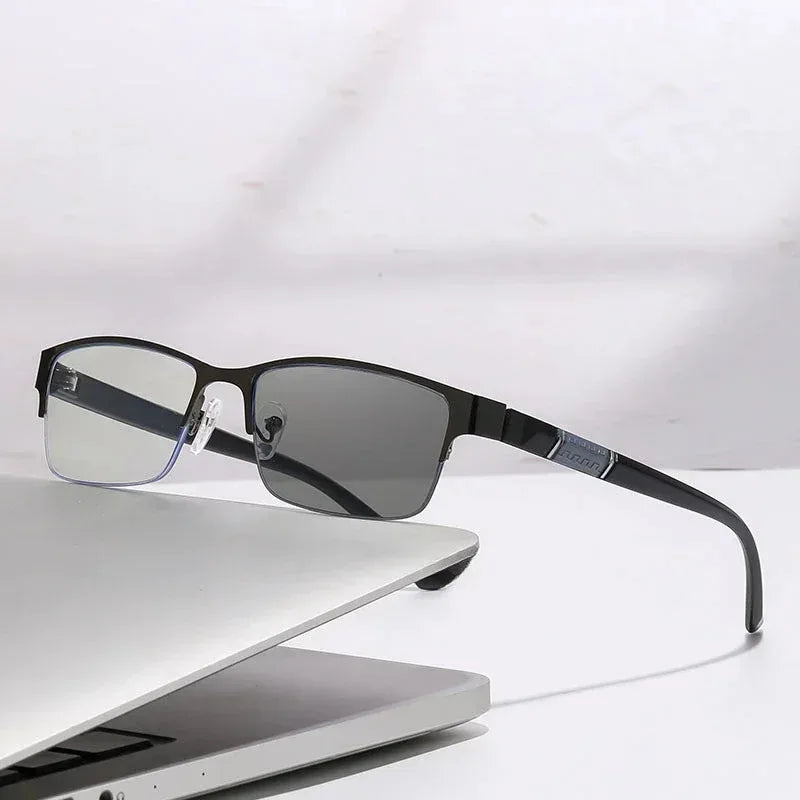 Gafas Multifocales Fotocromáticas con Filtro Luz Azul para Presbicia – Montura Semi al Aire Hombre +0.00 a +4.00