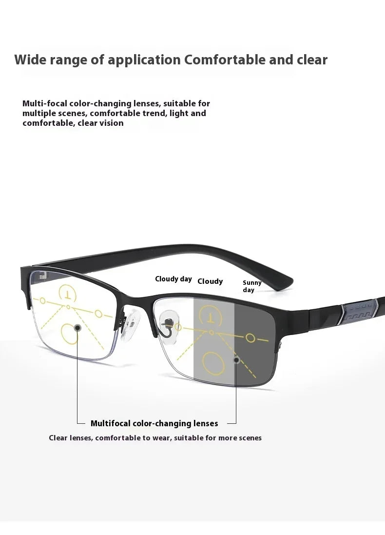 Gafas Multifocales Fotocromáticas con Filtro Luz Azul para Presbicia – Montura Semi al Aire Hombre +0.00 a +4.00
