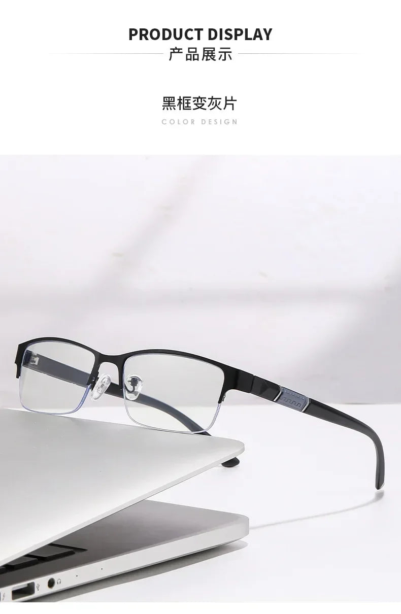 Gafas Multifocales Fotocromáticas con Filtro Luz Azul para Presbicia – Montura Semi al Aire Hombre +0.00 a +4.00