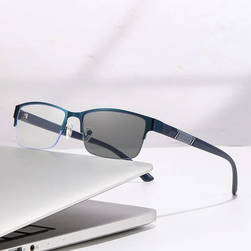 Gafas Multifocales Fotocromáticas con Filtro Luz Azul para Presbicia – Montura Semi al Aire Hombre +0.00 a +4.00