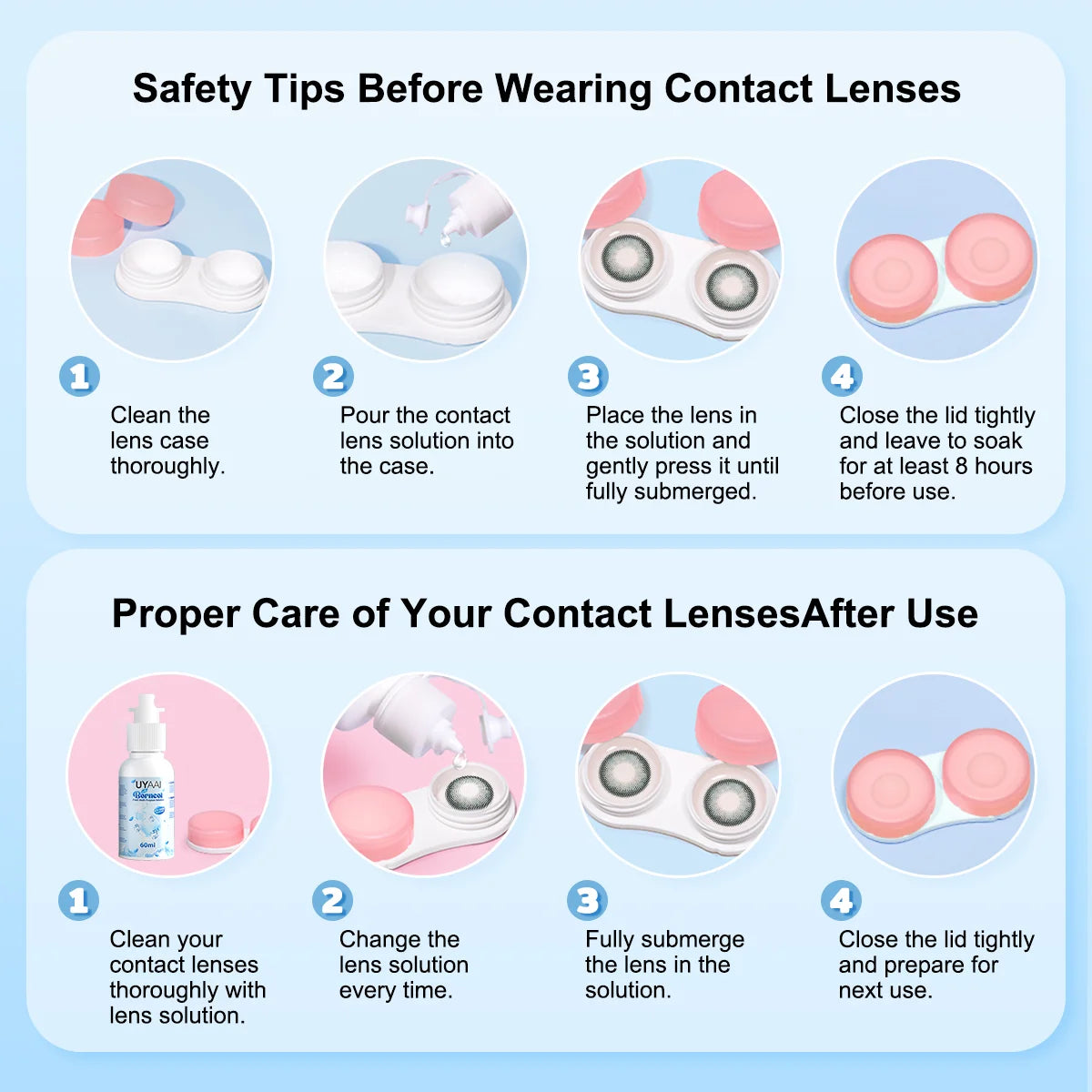 Solución para Lentes de Contacto UYAAI 60 ml – Limpieza, Hidratación y Cuidado Ocular