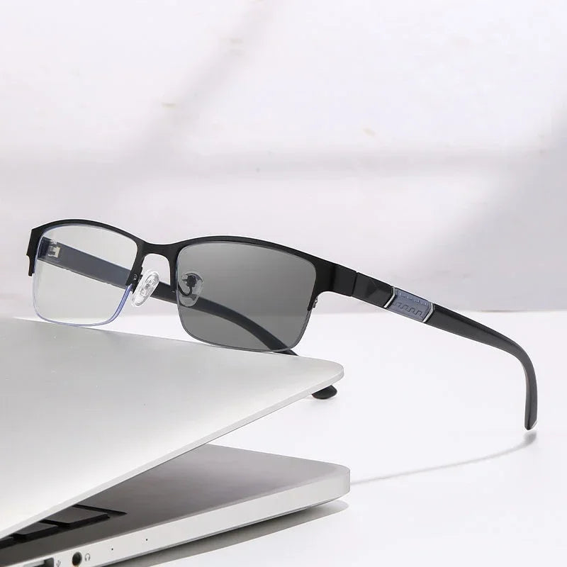 Gafas Multifocales Fotocromáticas con Filtro Luz Azul para Presbicia – Montura Semi al Aire Hombre +0.00 a +4.00