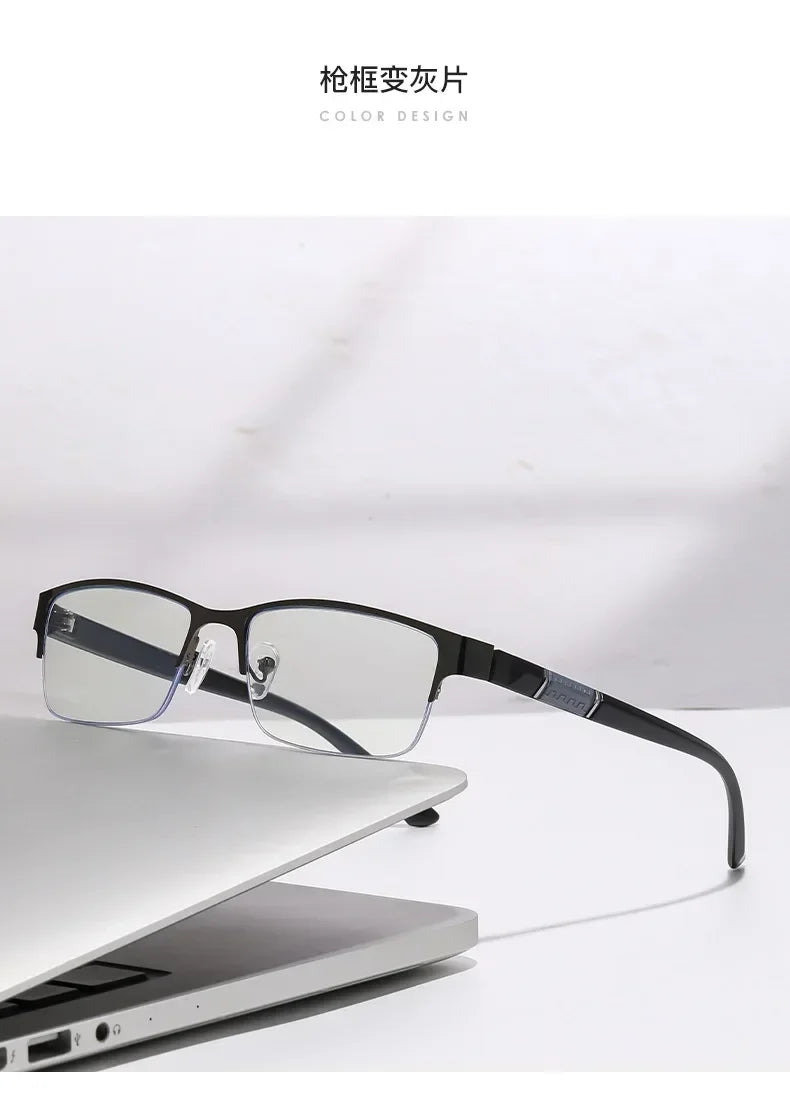 Gafas Multifocales Fotocromáticas con Filtro Luz Azul para Presbicia – Montura Semi al Aire Hombre +0.00 a +4.00