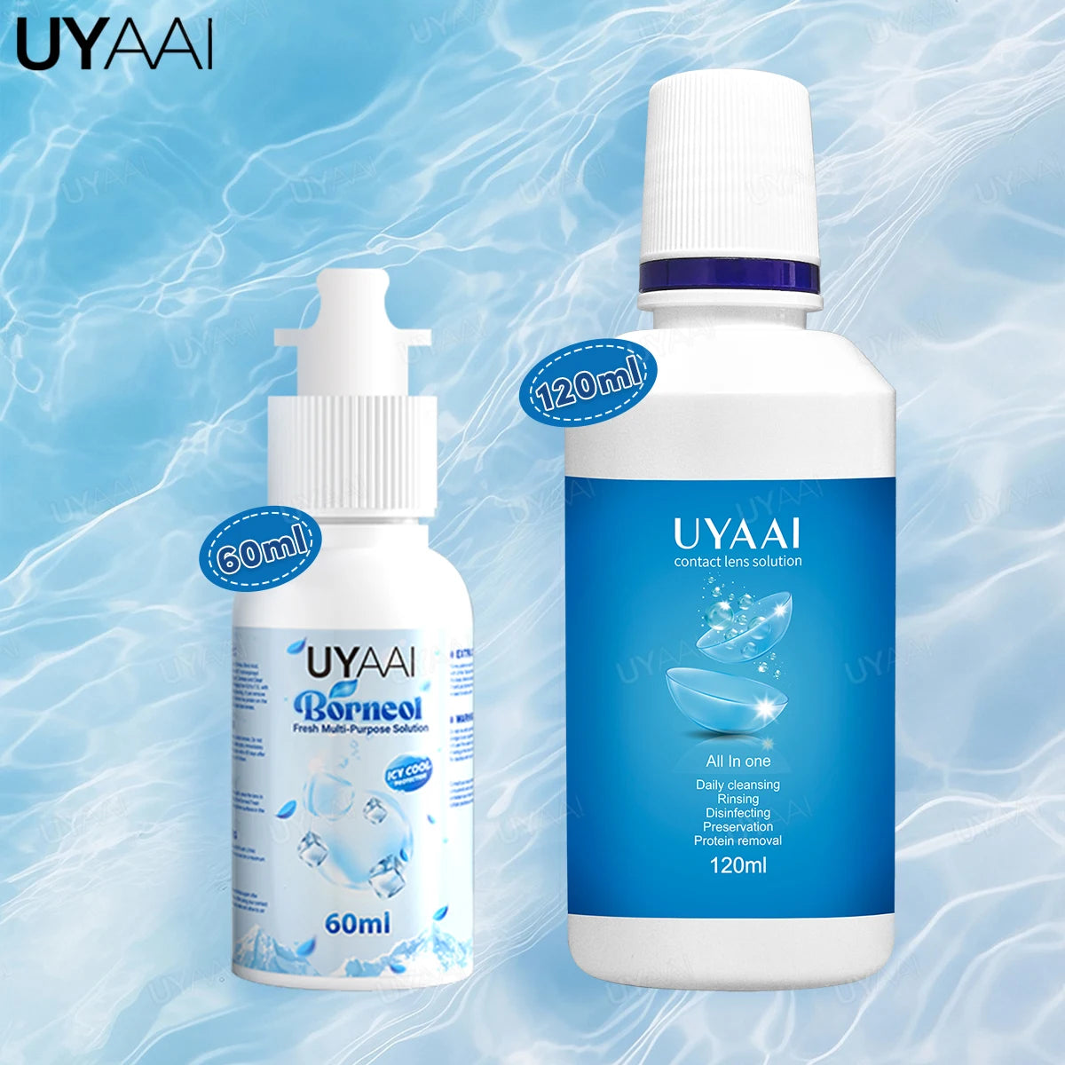 Solución para Lentes de Contacto UYAAI 60 ml / 120 ml – Limpieza, Hidratación y Protección Refrescante
